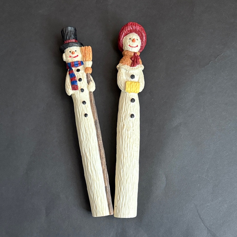 Festive Set Of Mr & Mrs Snowman Decorative Resin Figurines